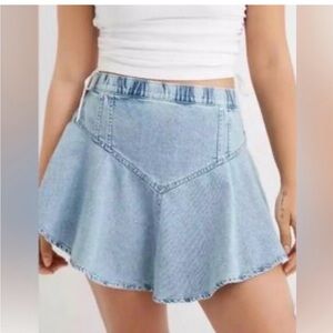 Aerie Light Blue Denim Flare Skirt